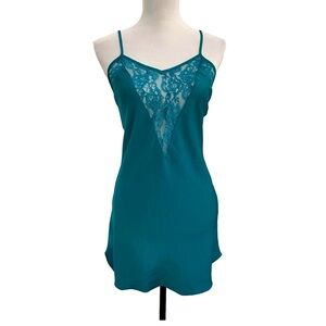Vintage Victorias Secret Gold Label Teal Lace mini Slip dress